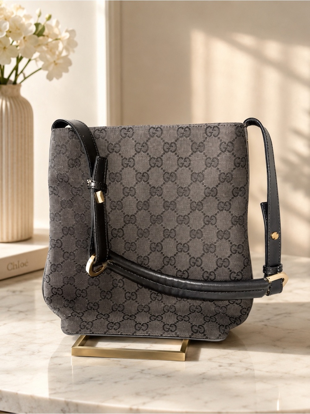 Gucci GG Canvas Shoulder Bag with Black Trim